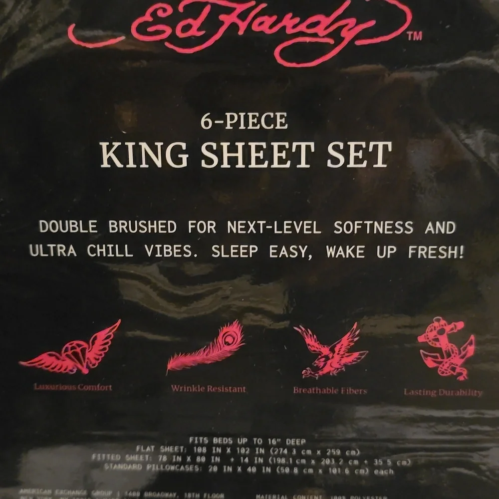 🐅 Ed Hardy 6 Piece King Size Sheet Set NWT